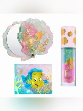 Colourpop Little Mermaid Glowy Lip Oil, Compact Mirror, and Flounder Hair Clip